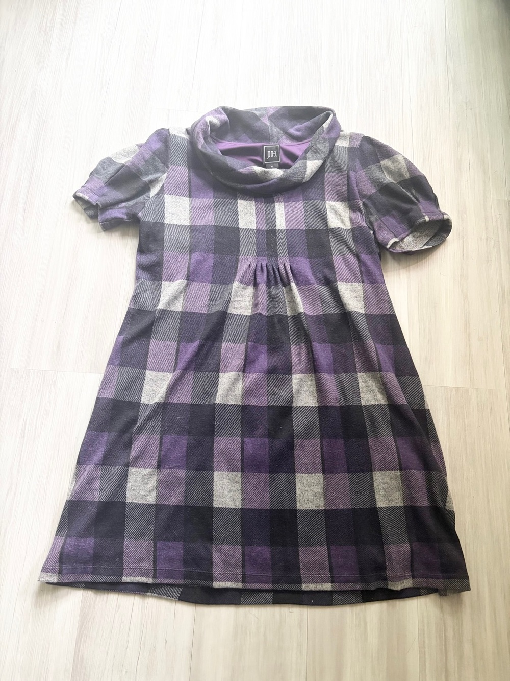Purple Plaid Cowl-Neck Casual Dress